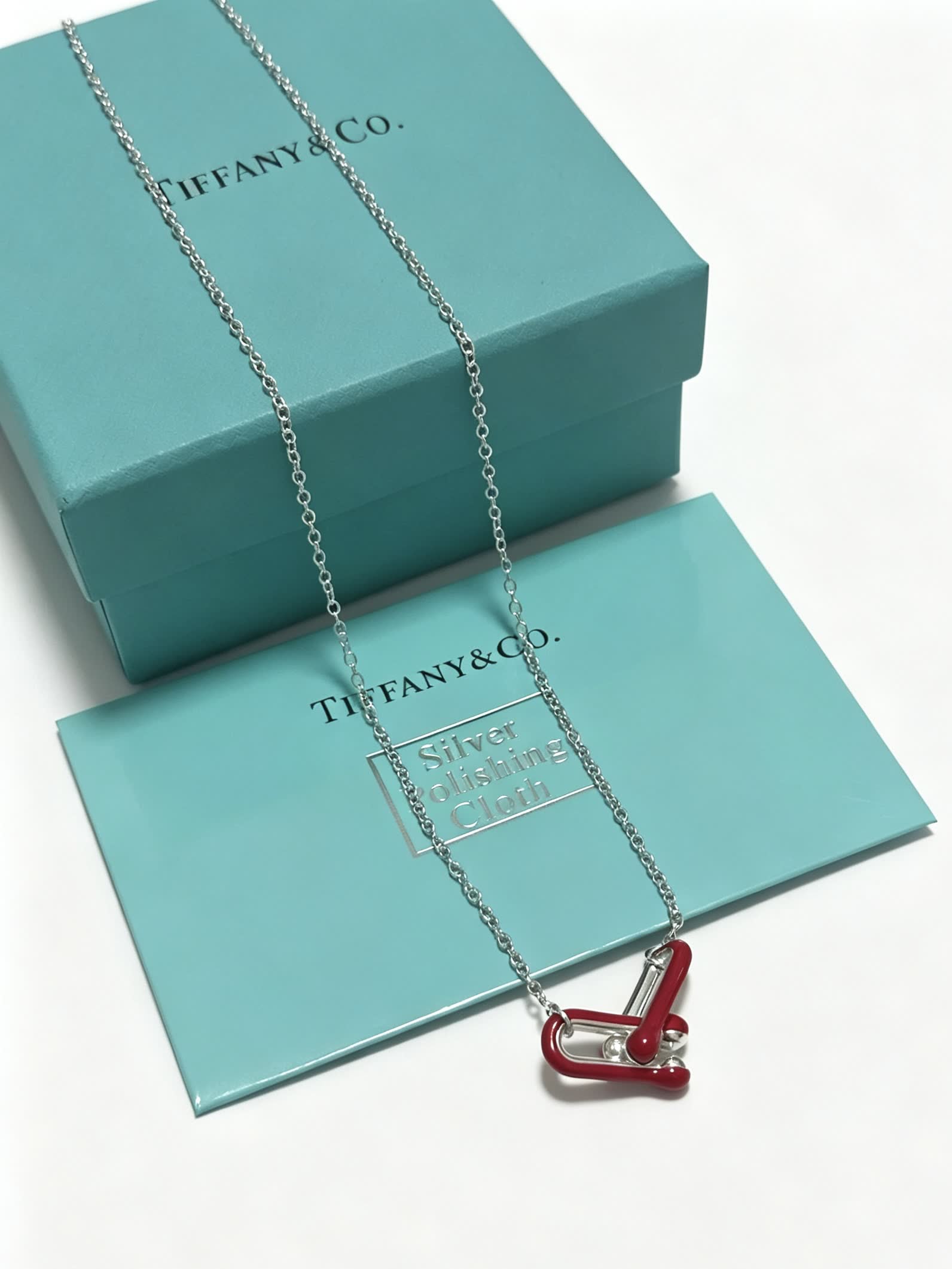 Tiffany & Co. Sterling Silver Red Enamel Atlas Necklace